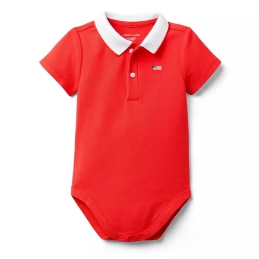 Janie & Jack Americana Flag Baby Polo Bodysuit Tomato Red Size 0-3 Months NEW